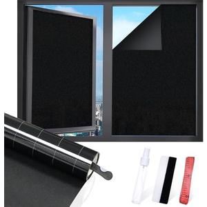 Window Film, Total Blackout Window Privacy Film, Blocks 100% of UV and Light Rays Window Film No Glue Black Window Tint for Home Office with Free Installation Tools, 29.5 Inch X 13.1 Feet, Black Pack of 2 Rolls