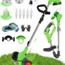 Cordless Weed Wacker Battery Powered, 2-in-1 Electric String Trimmer & Edger, 21V Foldable Grass Cutter with 2.0Ah Battery and Charger, Lawn Tool for Garden Yard Maintenance