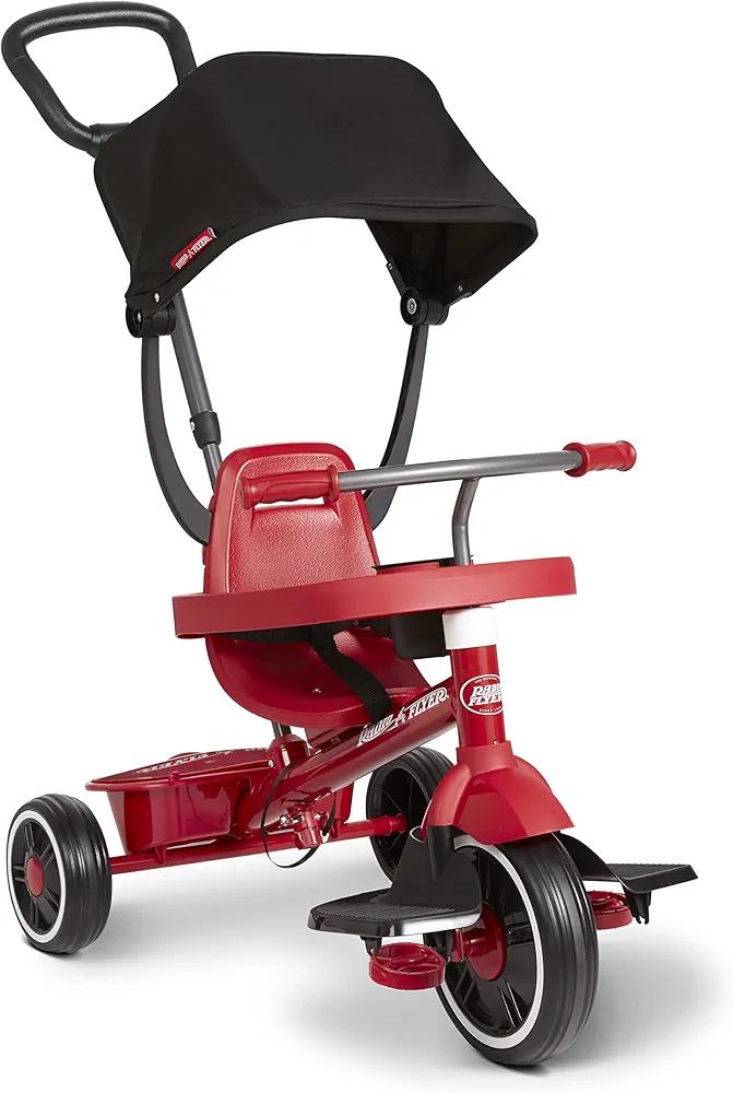Radio Flyer Pedal & Push 4-in-1 Stroll ' N Trike®, Red Tricycle, for Toddlers Ages 1-5  Toddler Bike