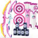 HYES 2 Pack Bow and Arrow for Kids, LED Light Up Archery Set with 24 Suction Cup Arrows, 2 Hanging Targets, 6 Score Targets & 2 Quiver, Indoor Outdoor Sport Toys for Girls Ages 4-12