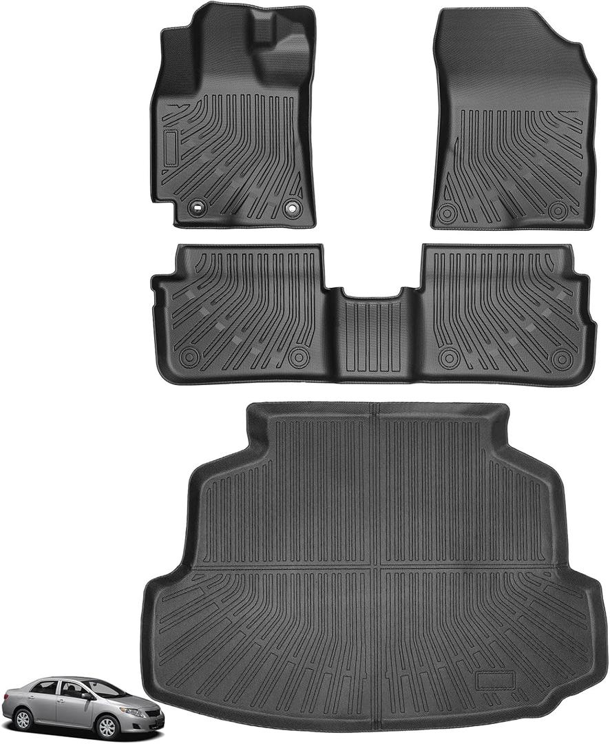 Floor Mats for Toyota Corolla 2009 2010 2011 2012 2013, Custom Fit Corolla Standard,LE,S XLE,XRS,L,LE/S Special Edition Mats, TPE Non-Slip Waterproof 2 Row & Cargo Liner Floor Liners Set