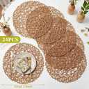 Threehoney Paper Braided Round Placemats Set of 24 Natural Boho Table Mats Rattan Woven Rustic Round Place Mats for Dining Tables Wedding Luau Summer Party Holiday Dinner Table Centerpiece Decoration