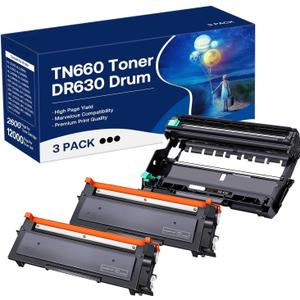 TN660 Toner Cartridge and DR630 Drum Unit Replacement for Brother DR630 DR-630 TN660 Work with MFC-L2700DW HL-L2360DW HL-L2300D DCP-L2540DW Printer (2 Toners, 1 Drum Unit, 3Pack)
