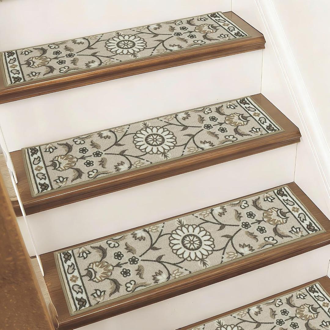 BEQHAUSE Stair Treads for Wooden Steps Non-Slip Machine Washable Carpet Stair Treads 8"X30" Soft Indoor Stair Runner for Kids Elders and Pets, 100% Polyester, TPE Backing, 15pcs, Brown