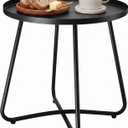 Outdoor Side Tables, Weather Resistant Steel, Small Round End Table for Patio Yard Balcony Garden Bedside Black, 17.72 in x 17.72 in x 17.72 in