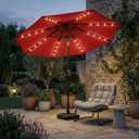 Kingdura 10FT Outdoor Patio Umbrella with Solar Lights, Market Table Umbrella with Push Button Tilt & Crank, 8 Sturdy Ribs, 32 LED Lights, UV Protection for Garden Lawn Deck Backyard Pool (Red)