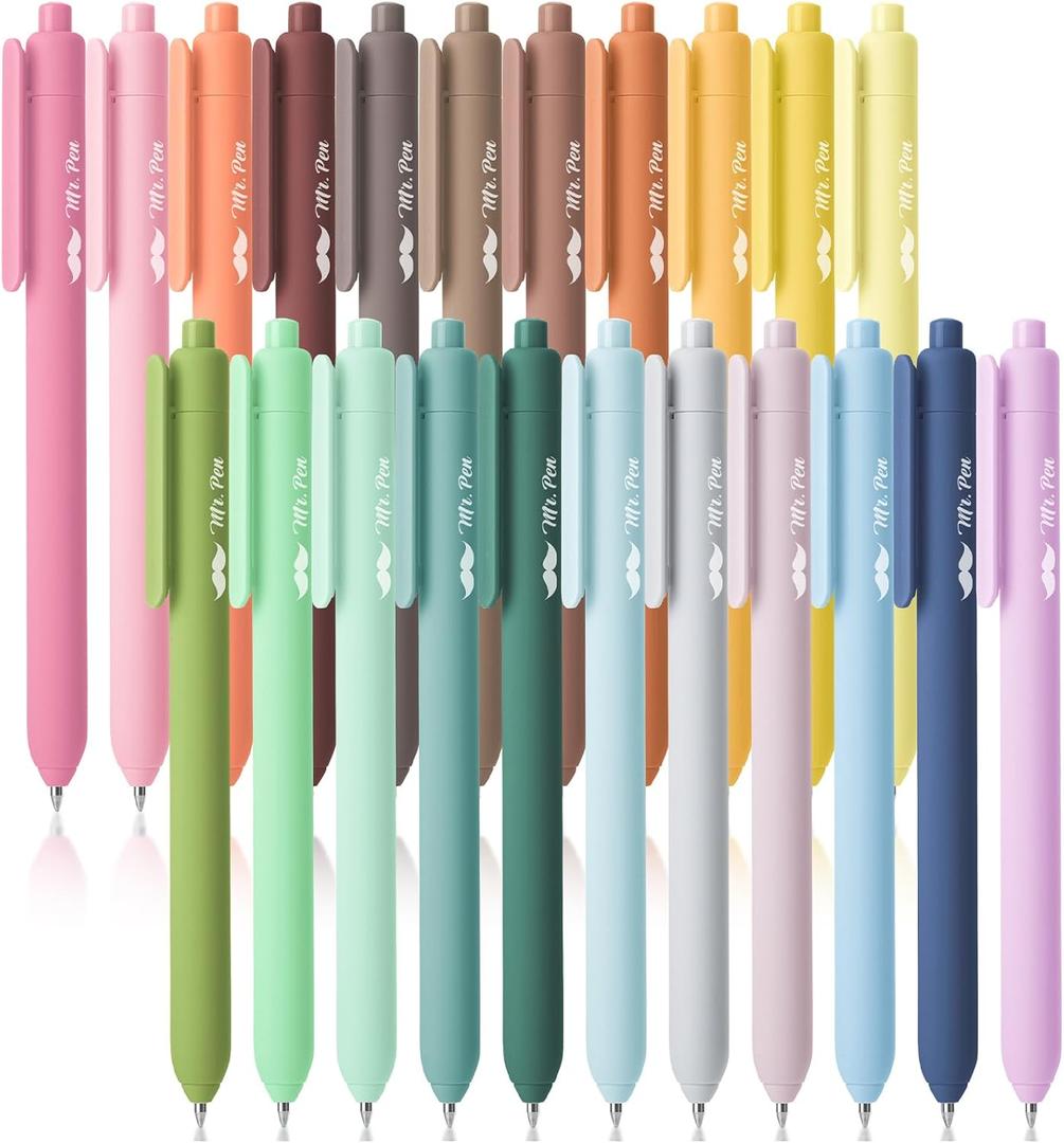 Mr. Pen- Retractable Gel Pens for Journaling, 22 Pack, Pastel, Morandi and Vintage Color Inks, Fast Dry, Colorful & Soft grip Barrels, Smooth Writing, 0.7mm Fine Point Aesthetic Pens
