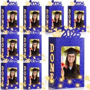 Foilswirl 8 Sets of 2026 Graduation Table Decorations Photo Centerpieces for Table Graduation Picture Frames Box Lighted Done Grad Party Favor for College Graduate Friends Gifts(Blue)