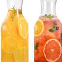 Set Of 2 Plastic Carafe With Lid, 50 Oz Mimosa Bar Supplies, Large Plastic Water Pitcher, Square Base Juice Containers For Party, Milk Container, Beverage Containers For Fridge- HAND WASH ONLY