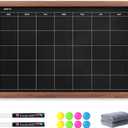 2-in-1 Double-Sided Magnetic Chalkboard 24"x16", Chalk Calendar Board & Large Blackboard for Kitchen & Home Decor, Schedule, Menu, Back-to-School Gift - Hanging Chalk Board with 2 Liquid Pens, Brown
