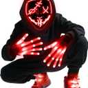 Camlinbo Halloween LED Mask & Glow Set, Adult Light up Mask Glow Gloves and Shoelaces, Halloween Cosplay Party Costume (Red)