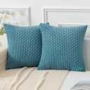 Kevin Textile Throw Pillow Covers Soft Corduroy Decorative Set of 2 Boho Striped Pillow Covers Pillowcases Farmhouse Home Decor for Couch Bed Sofa Living Room 18x18 Inch Light Blue