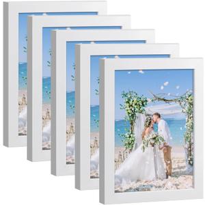 HappyHapi 4x6 Picture Frame Set of 5, White Photo Frames Display Photo 3.5x5 with Mat or 4x6 without, Gallery Wall Frame Set for Wall or Tabletop Display (White)