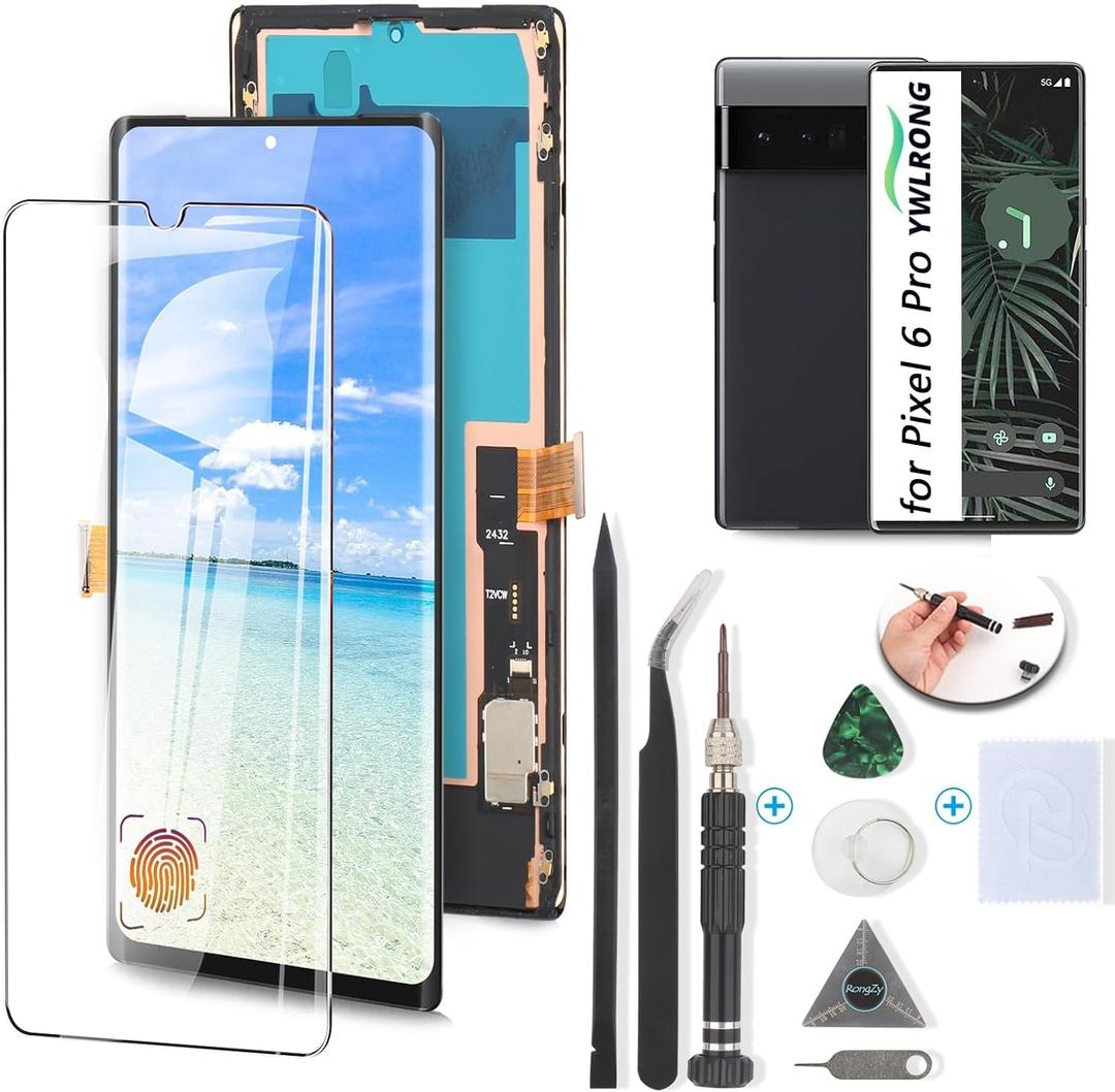 OLED Screen for Google Pixel 6 Pro Screen Replacement for Google Pixel 6 Pro 5G GLUOG G8VOU LCD Display Touch Screen Digitizer Assembly with ToolsSupport Fingerprint