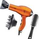 INFINITIPRO by CONAIR Hair Dryer with Diffuser | Salon Performance AC Motor Blow Dryer | Includes Diffuser, Concentrator and Bonus Blow-Out Brush | Orange 