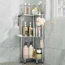 Consumest Corner Shower Caddy Standing - 3-Tier Stainless Steel Shower Organizer with Soap Holder and 4 Hooks, Large Capacity Corner Shelf Stand for Bathroom, Rest Room, Silver