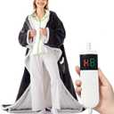 Heated Blanket Wearable Electric with Sleeves & Foot Pocket, Heating Blanket with 8 Hours Auto Off 10 Fast Heating Levels, Machine Washable, Gift Idea, 52*72+18 (Gray)