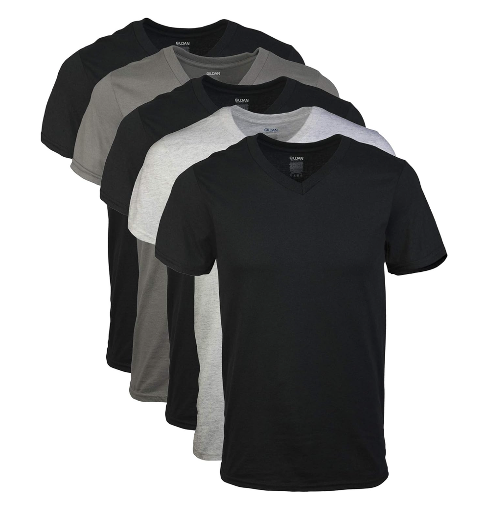 Gildan Men's V-Neck T-Shirts, Multipack, Style G1103. Size L. Puck Of 5.