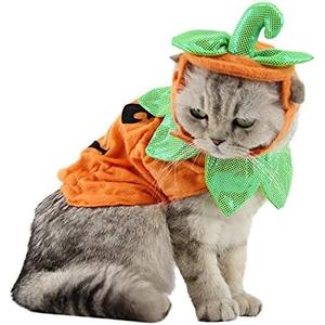 ANIAC Pet Pumpkin Costume Cat Halloween Hat Cloak Sets Puppy Poncho Dog Halloween Cosplay for Kitty Small Medium Sized Dog (Orange)