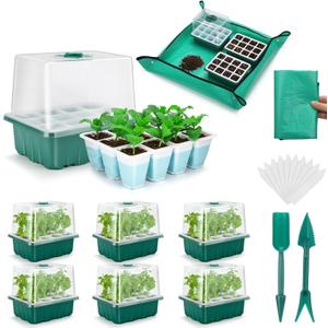 Hanaoyo Reusable Seed Starter Tray with 72 Soft Silicone Cells, 6 Pack Seed Starter Kit with Repotting Mat, Humidity Dome and High Lid, Germination Trays for Indoor Greenhouse Seed Starter