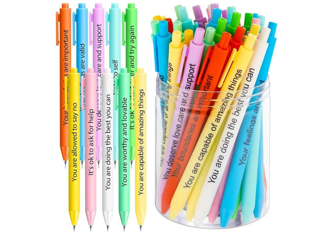 50 Pcs Motivational Gel Ink Pens Bulk with Different Inspirational Quotes Funny Inspirational Ballpoint Pens Bulk Smooth Writing for Thank You Gifts Teachers Students Women Coworkers Staff Volunteer