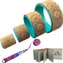 Aozora Yoga Wheel 13" with Most Detailed Book Step by Step Guide on How to Do 30+ Poses,! Perfect for Stretching and Improving Backbends (4 Pack - 4, 6, 10 & 13" -Cork/Turquoise +strap)