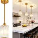 3 Pack Brushed Gold Pendant Lights Kitchen Island, Modern Crystal Chandelier Kitchen Pendant Lighting Over Island, Adjustable Hanging Mini Light Fixtures for Dining Room Hallway Corridor Bedroom