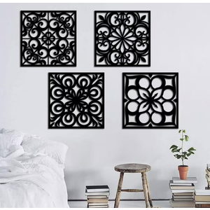 Black Metal Boho Wall Art, 4 Piece Modern Minimalist Wall Sculptures Abstract Geometric Black and White Artwork for Living Room Bedroom Kitchen Home Office Decor 72x18 or 36x36 IN