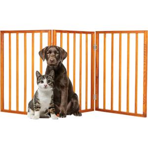 Pet Gate - 3-Panel Indoor Foldable Dog Fence for Stairs or Doorways - 54x24-Inch Retractable Wood Freestanding Dog Gates by PETMAKER (Mahogany)