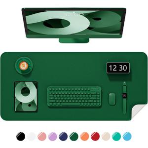 Desk Pad, 30" x 14" PU Leather Non-Slip Desk Mat Large Mouse Pad for Desktop, Waterproof Laptop Computer Writing Mat for Office, Home, Work, Gaming, Dark Green