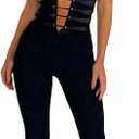 MXVPY Women Sheer Mesh Lace Jumpsuit Sexy Sleeveless See Through Hollow Out Bodycon Jumpsuits One Piece Club Party Romper (Black, S)