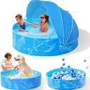 Hikiddy Foldable Kiddie Pool with Canopy: 31.5in/ 47in /63in for Baby Toddler Kids Family - Summer Water Play Pool with Shade - Portable for Outdoor Backyard Beach (Blue-Blue, 47in)