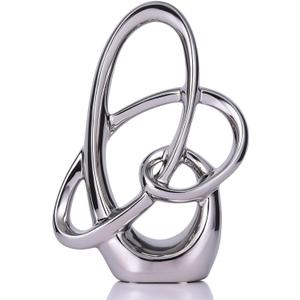 11in Silver Ceramic Statue  Modern Abstract Art Figurine for Home Decor Accents, Tabletop Centerpiece for Dining Room, Living Room Shelf, Office or Wedding Display (Large)
