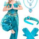 IKALI Princess Costume for Girls Kids Toddlers Arabian Princess Fancy Dress Up for Halloween Birthday Cosplay Party (8-10 Years, Green)