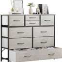 LUMTOK 10-Drawer Dresser, Fabric Storage Dresser Drawers for Bedroom, Hallway, Nursery, Closets, Steel Frame, Wood Top, Easy Pull Handle (Greige), 11.8"D x 39.4"W x 39"H