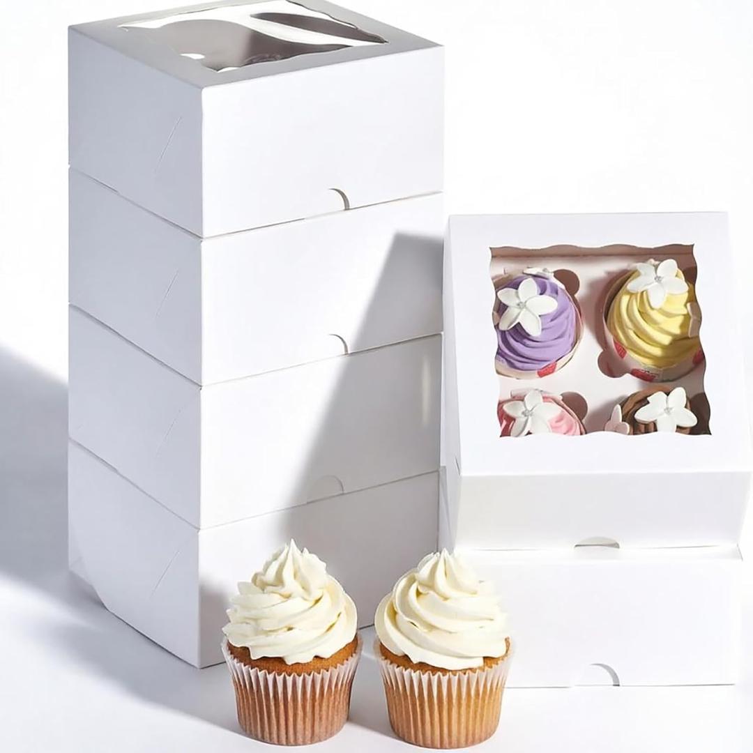 20 Pack Christmas White Chocolate Bomb Gift Boxes Hold 4 Count Cupcake Boxes with Window Food Grade Cupcake Holder Easy Transport and Presentation Ideal for Cupcakes, Desserts, and More