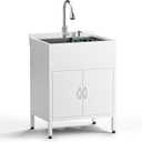 Laundry Sink with Cabinet, 26-Inch Wider Stainless Steel Utility Sink, Full Body Heavy Duty Design for Kitchen, Bathroom, Garage & Multi-Use Applications