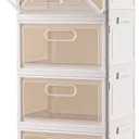 Freebat 4-Tier Stackable Storage Bins with Lid, 23QT Storage Containers,Clear Foldable Plastic Drawer Storage on Wheels,Closet Organizers and Storage for Living Room,Bedroom,Office,Dorm