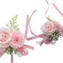 2 x Rikyo 2 Pack Flower Wrist Corsage Boutonniere Set,3" Artificial Rose Carnation Wrist Corsage and Men Boutonniere Set,DIY Silk Flower for Wedding Flowers Accessories Prom Suit Decor (Pink)
