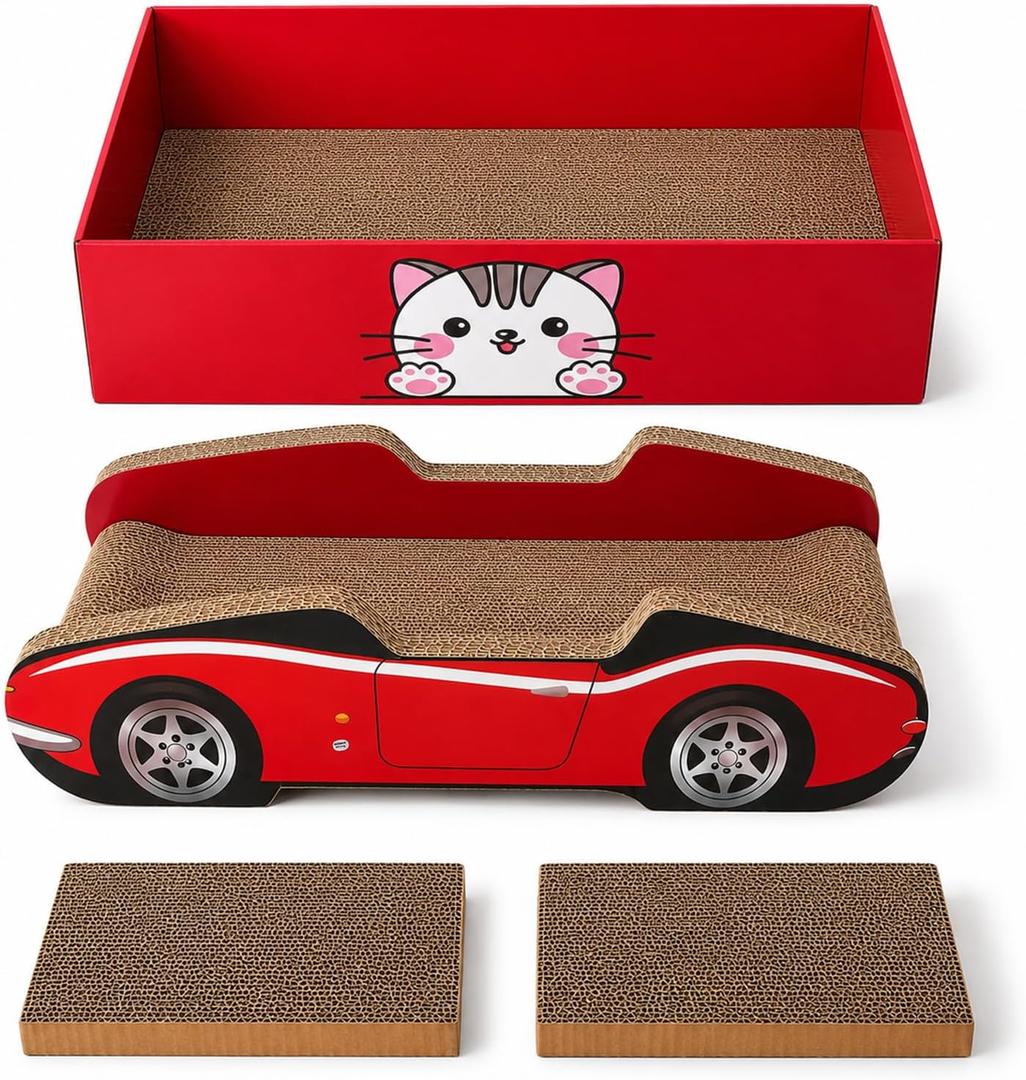 Cat Scratcher Cardboard Bed with Box, 21 Inch 4‑Pack Reversible Cat Scratch Pad for Indoor Cats