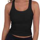 GEMBERA Women Sleeveless Scoop Neck Racerback Ribbed Knit Fitted Teen Basic Crop Tank Top Shirt (Medium, Black)
