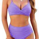 ZAFUL Women High Waisted Bikini Sets Two Piece Swimsuit Push Up Twist Front Ruched Bathing Suit L