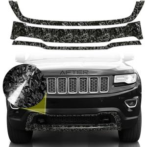 Front Grill Trim Chrome Delete fit for 2014-2021 Jeep Grand Cherokee Accessories with Gloss Black Forged Carbon Fiber Blackout Film Vinyl Wrap Overlay Kits