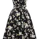 Wedtrend Women's Vintage Tea Dress, Short Sleeve Cocktail Party Dress Work Church Casual Dress (Large, Black White Flower)