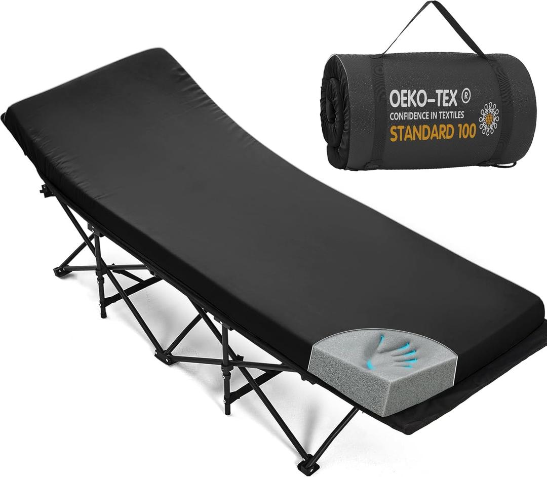 CYMULA Camping Cot Mattress 2in Memory Foam Sleeping Pad,Soft Warm Non-Slip Camping Mattress Topper with Retaining for Adults,Portable Roll up Pad for Travel(75 x30)only Mattress (Black)