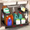 Expandable Under Sink Organizers and Storage,Width Adjustable (14.9-23.6IN),No Drill 2-Tier Pull Out Under Cabinet Organizer for Kitchen Bathroom Laundry (black)