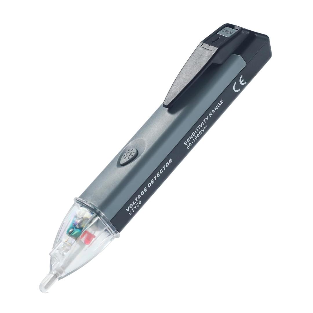 Non-Contact Voltage Tester Tools,LED Flashlight,Buzzer Alarm,AC Voltage Detector Pen,Test Range 60V - 1000V for Live/Null Wire Judgment (Black+Grey+Transparent)