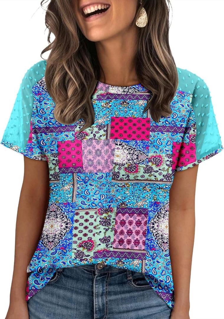 Magritta Women Mesh Sleeves Casual T-Shirts Summer Fashion See Through Blouses Tee (XL)