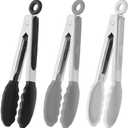 HINMAY Small Silicone Tongs 7-Inch Mini Serving Tongs, Set of 3 (Black Gray White)