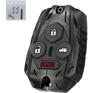 No Cutting Required - Upgraded Key Fob Shell Case for Honda Accord 2003-2012 / Civic EX 2006-2013 / Pilot 2009-2015 / CR-V 2005-2006 Zinc Alloy Heavy Key Fob Cover (4 Button-Black)